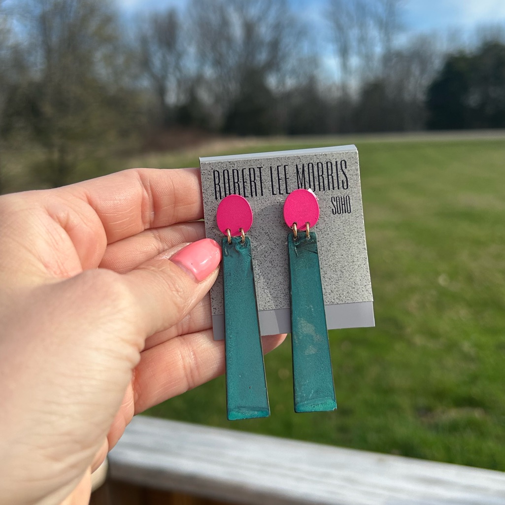 Robert Lee Morris Earrings Modernist Statement Pink Turquoise Green Drop Nwt
